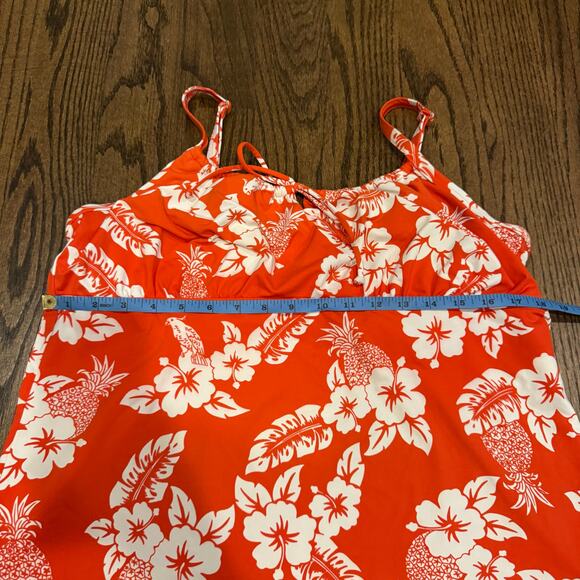 Lands End Womens Orange Floral Underwire Tankini Swim Suit Top Plus Size 18 - Picture 8 of 9